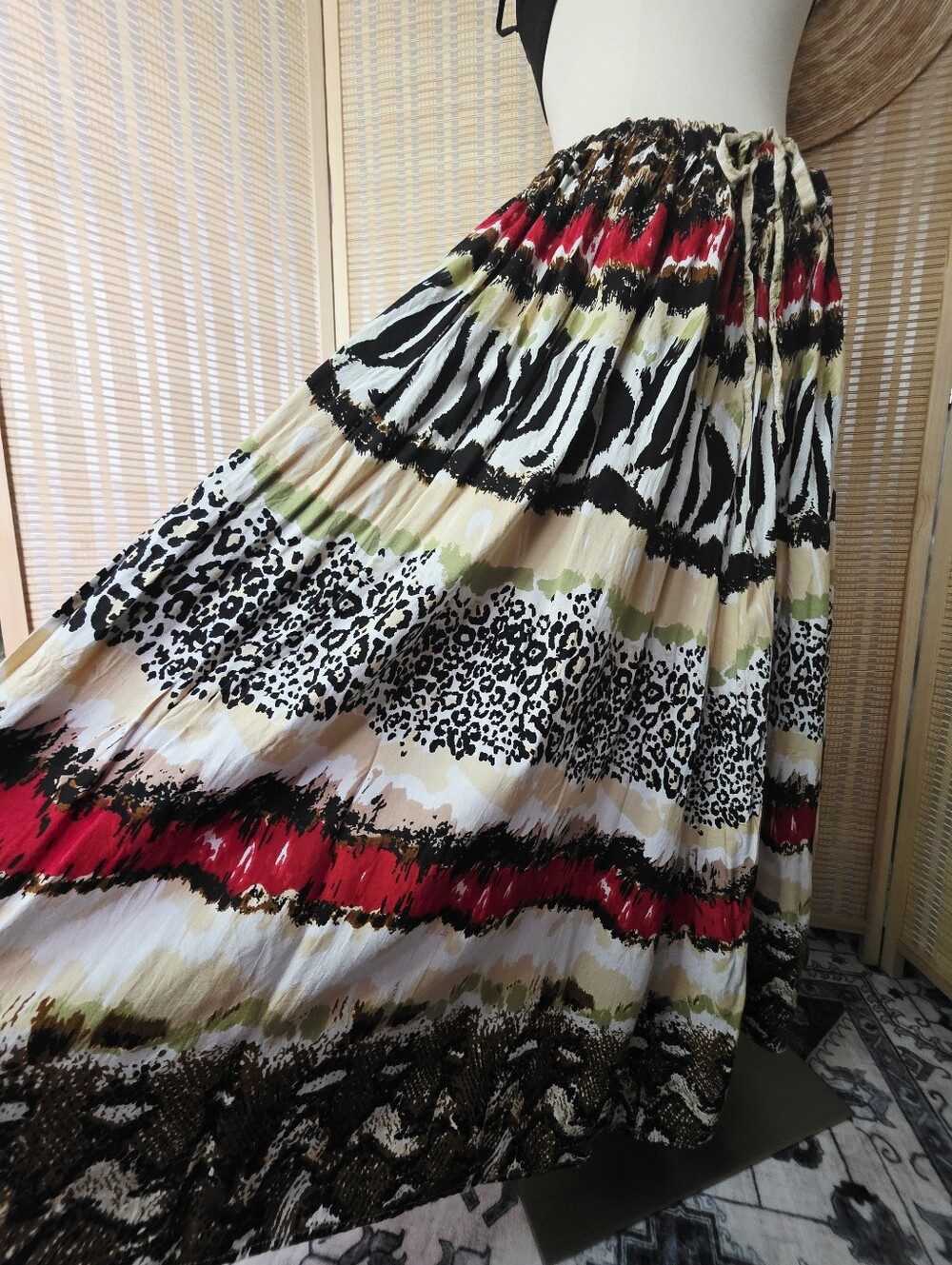 Cotton Animal Print Stripe Full Maxi Skirt Adjustable Small Med Large XL  XXL
